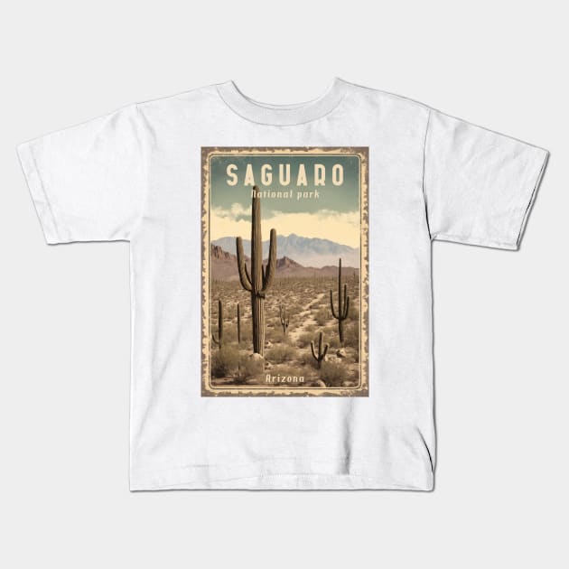 Saguaro vintage national park Kids T-Shirt by GalaxyArt